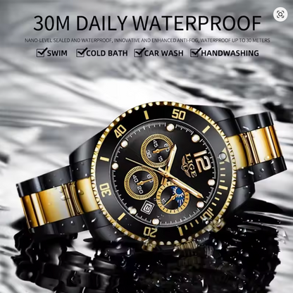 Golden Vortex - Men's Luxury Watch with Stainless Steel Build, Date Display & Chronograph Features