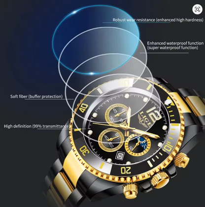 Golden Vortex - Men's Luxury Watch with Stainless Steel Build, Date Display & Chronograph Features