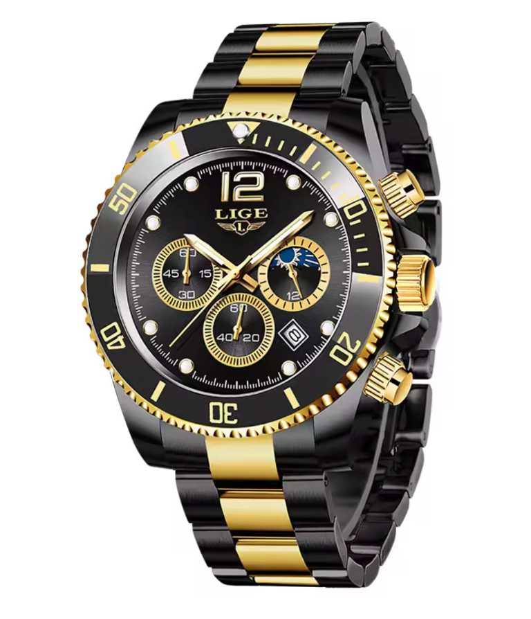 Golden Vortex - Men's Luxury Watch with Stainless Steel Build, Date Display & Chronograph Features