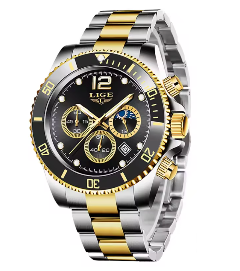 Golden Vortex - Men's Luxury Watch with Stainless Steel Build, Date Display & Chronograph Features