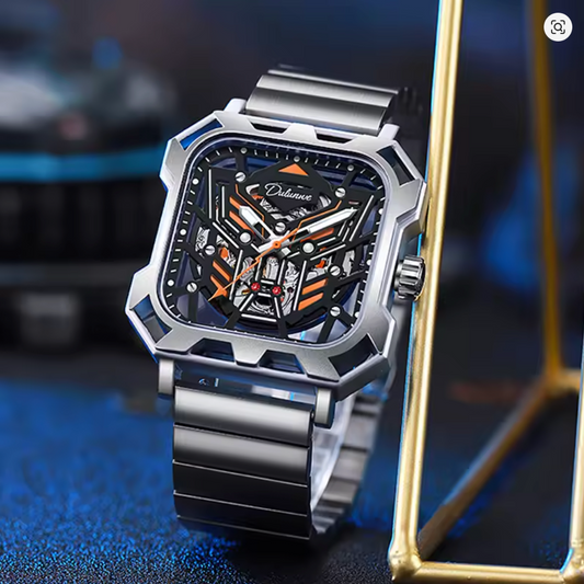 The Stratos - Square Skeleton Automatic Mechanical Watch, Stainless Steel Strap Men's Watches