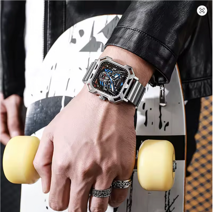 The Stratos - Square Skeleton Automatic Mechanical Watch, Stainless Steel Strap Men's Watches