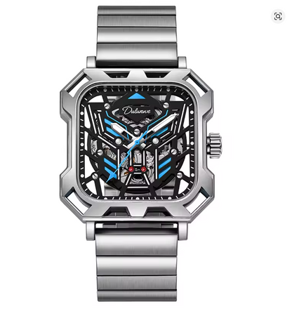 The Stratos - Square Skeleton Automatic Mechanical Watch, Stainless Steel Strap Men's Watches