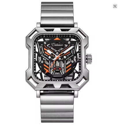 The Stratos - Square Skeleton Automatic Mechanical Watch, Stainless Steel Strap Men's Watches