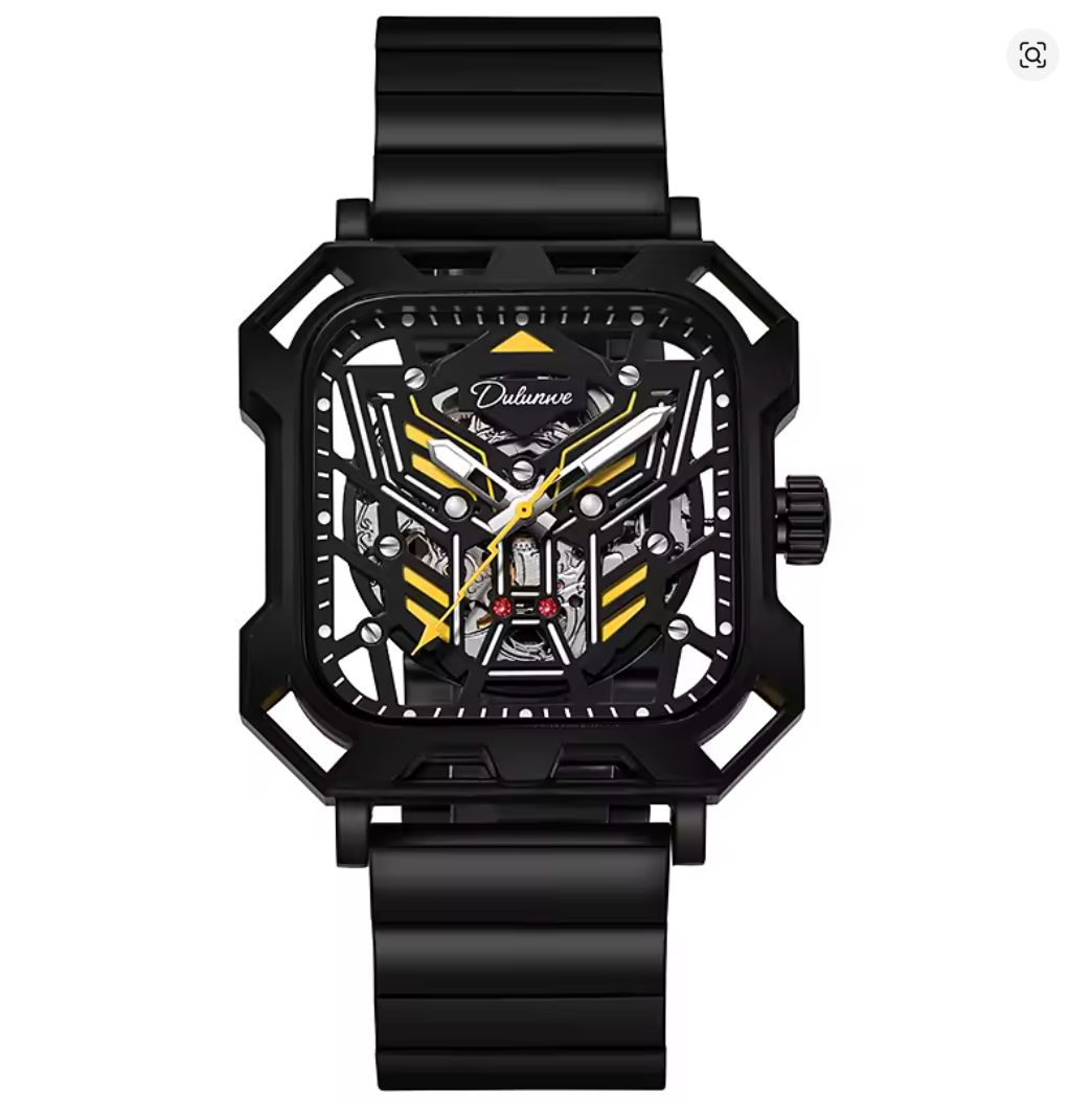 The Stratos - Square Skeleton Automatic Mechanical Watch, Stainless Steel Strap Men's Watches
