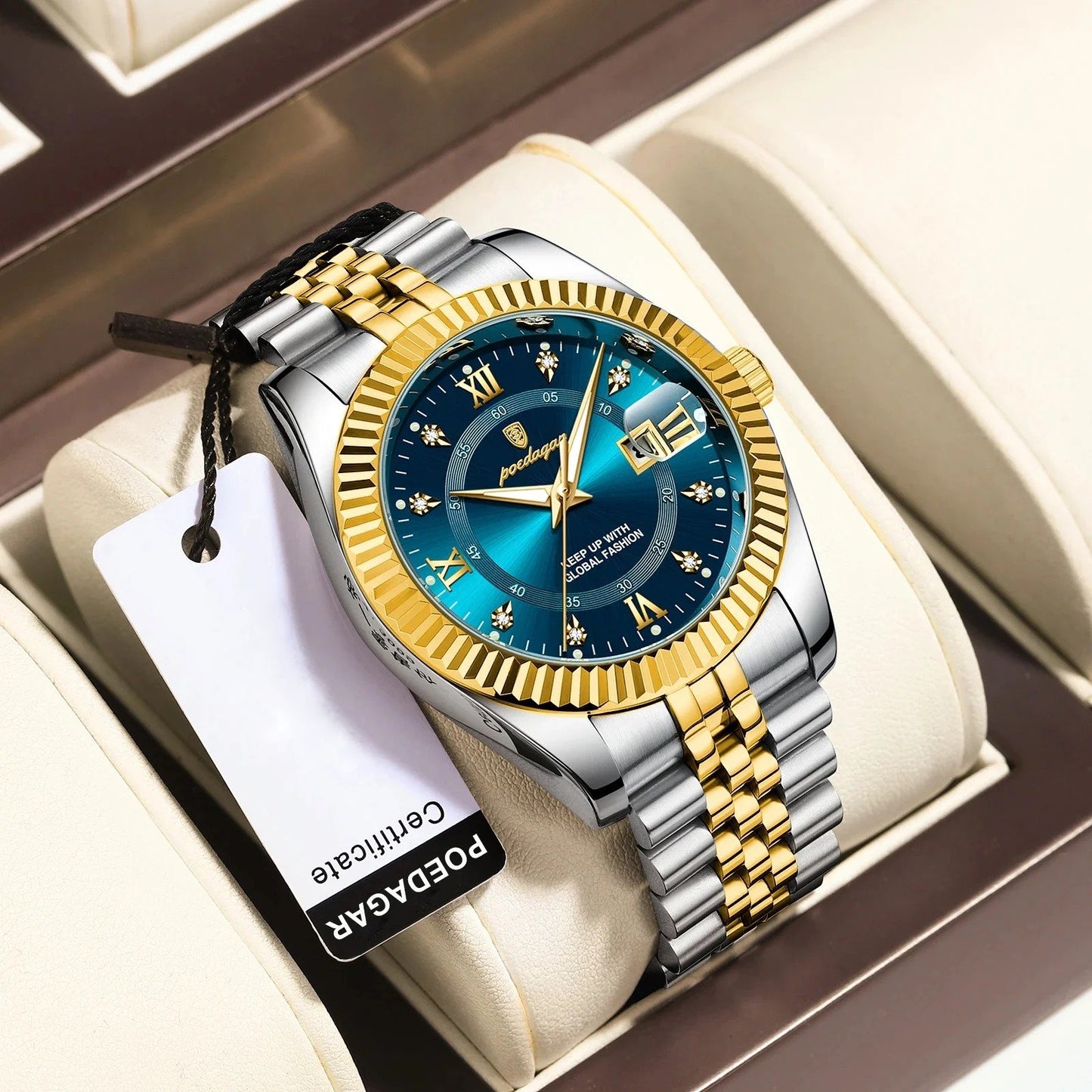 Sentinal - Poedagar Luxury Men's Quartz Watch Gold & Azure Blue Edition