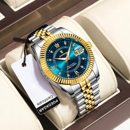 Sentinal - Poedagar Luxury Men's Quartz Watch Gold & Azure Blue Edition