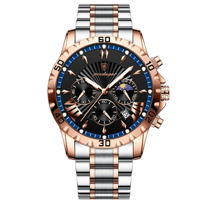 Chronos - Poedagar Luxury Men's Chronograph Watch Rose Gold & Black Edition