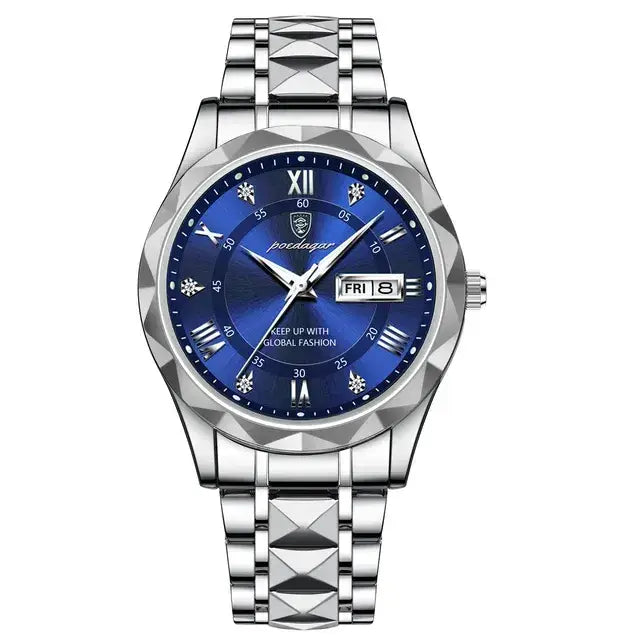 Tempus - Poedagar Luxury Men's Quartz Watch Silver & Royal Blue Edition