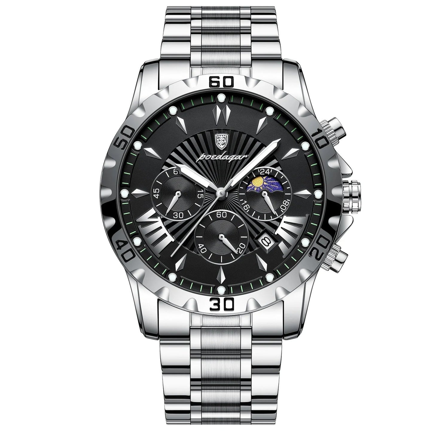 Chronos - Poedagar Luxury Men's Chronograph Watch Rose Gold & Black Edition