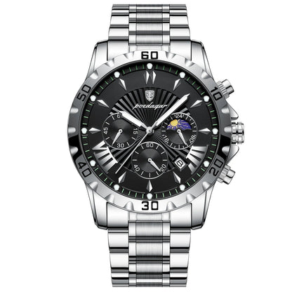 Chronos - Poedagar Luxury Men's Chronograph Watch Rose Gold & Black Edition