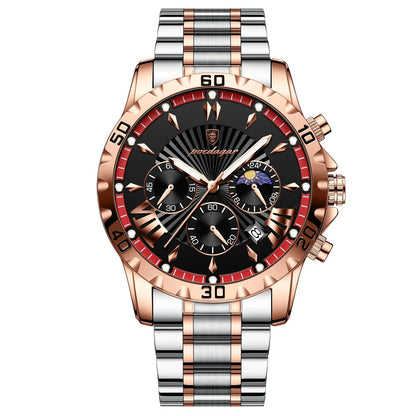 Chronos - Poedagar Luxury Men's Chronograph Watch Rose Gold & Black Edition