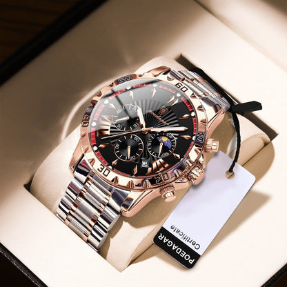 Chronos - Poedagar Luxury Men's Chronograph Watch Rose Gold & Black Edition