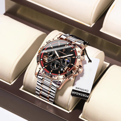 Chronos - Poedagar Luxury Men's Chronograph Watch Rose Gold & Black Edition
