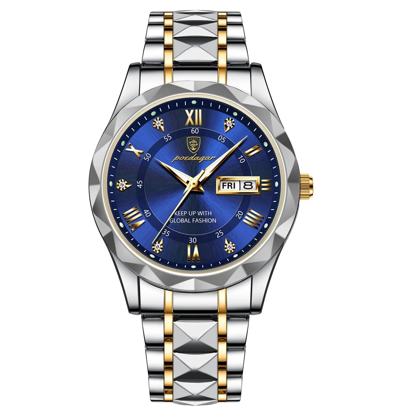 Tempus - Poedagar Luxury Men's Quartz Watch Silver & Royal Blue Edition