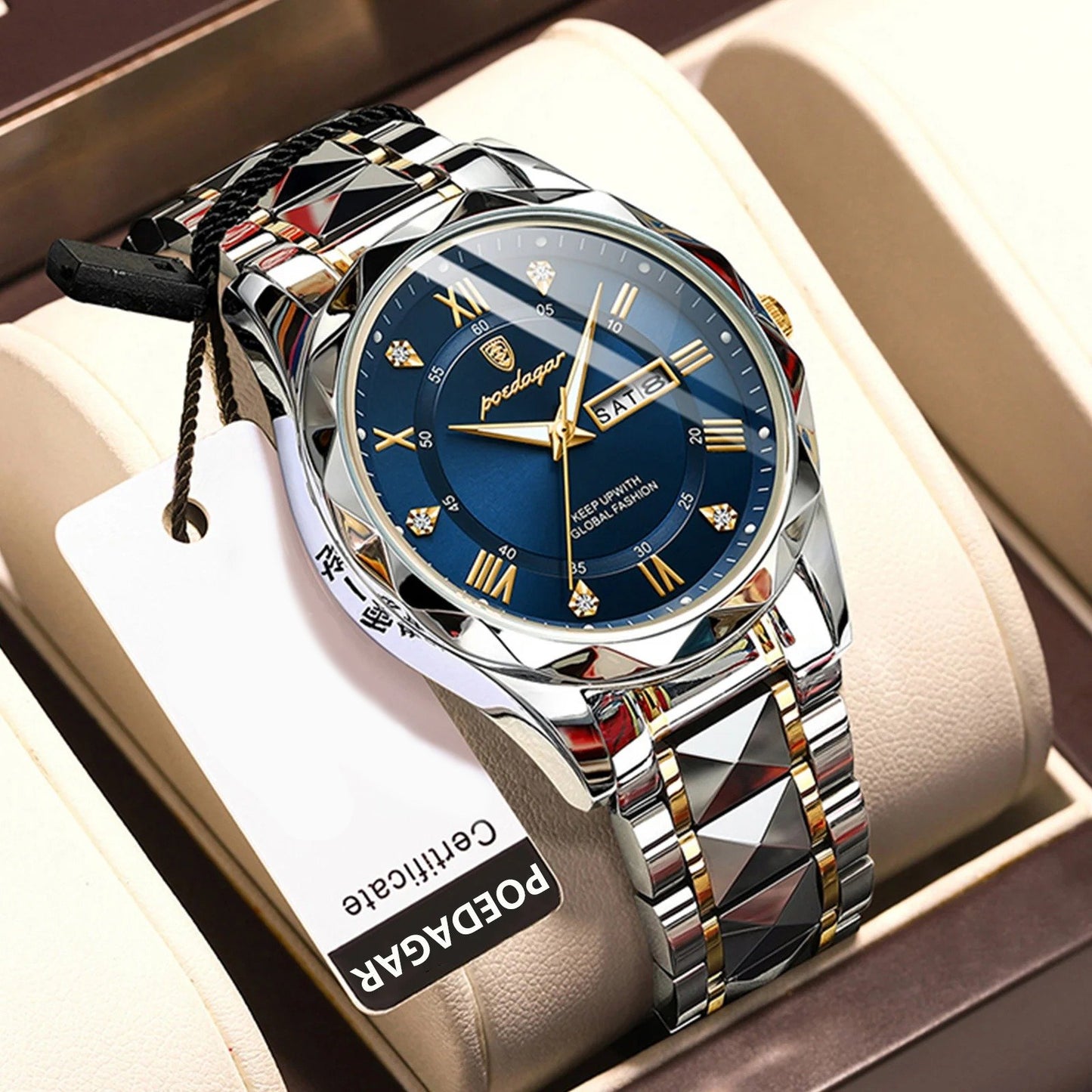 Tempus - Poedagar Luxury Men's Quartz Watch Silver & Royal Blue Edition