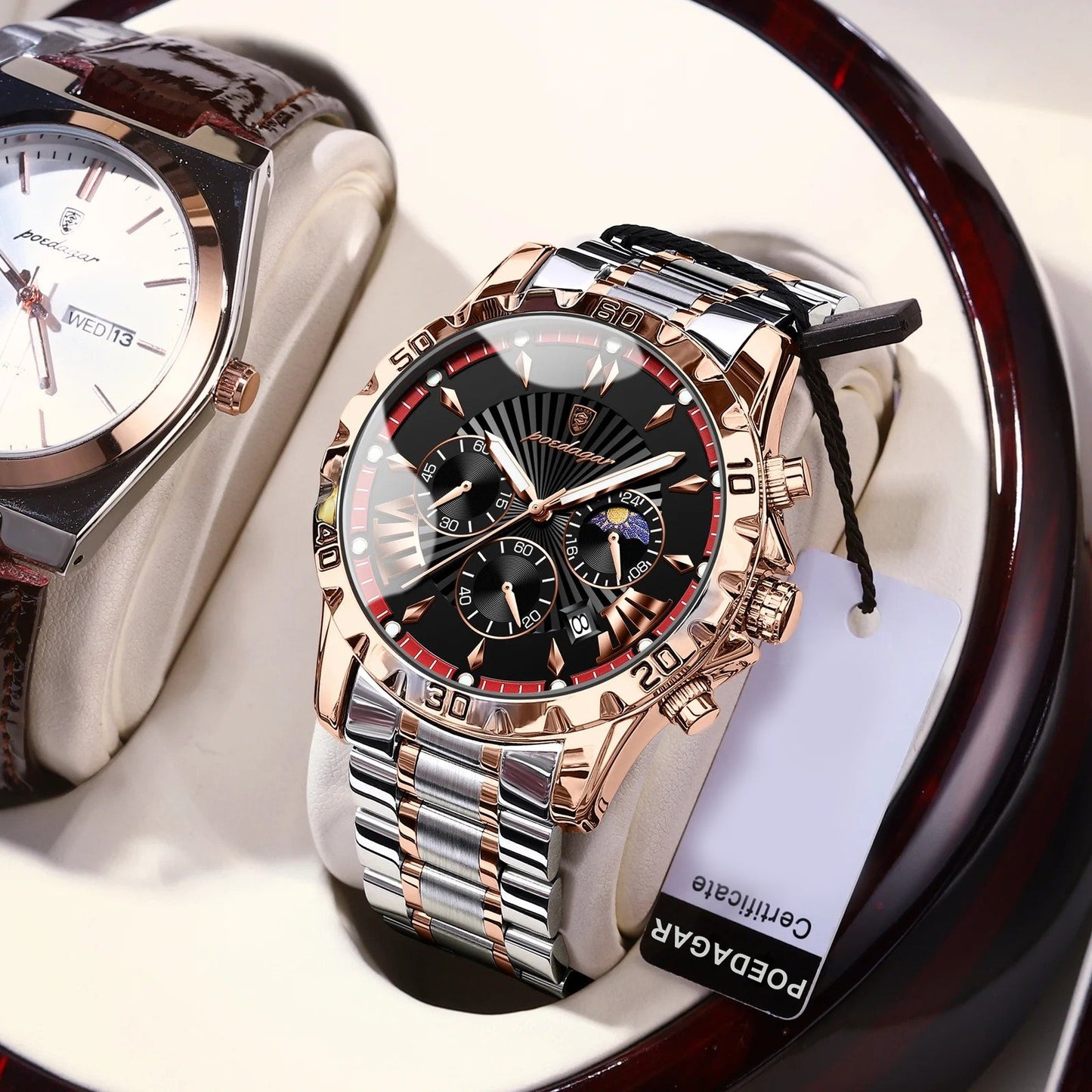 Chronos - Poedagar Luxury Men's Chronograph Watch Rose Gold & Black Edition