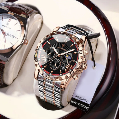 Chronos - Poedagar Luxury Men's Chronograph Watch Rose Gold & Black Edition