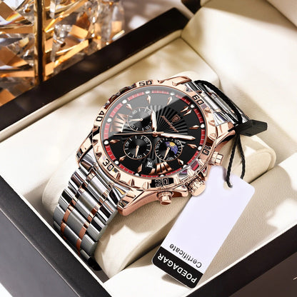 Chronos - Poedagar Luxury Men's Chronograph Watch Rose Gold & Black Edition