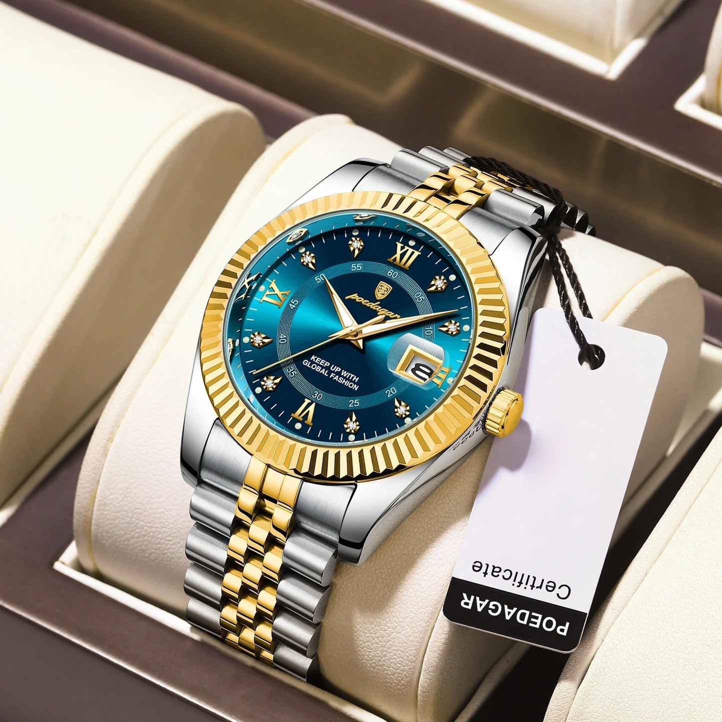 Sentinal - Poedagar Luxury Men's Quartz Watch Gold & Azure Blue Edition