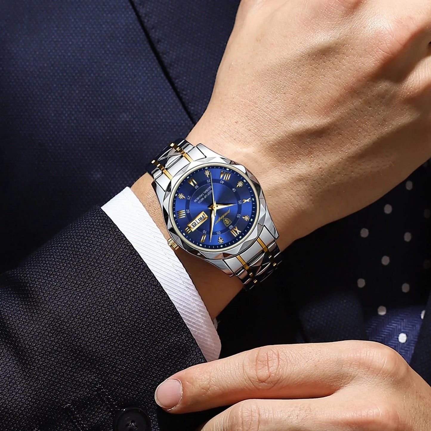Tempus - Poedagar Luxury Men's Quartz Watch Silver & Royal Blue Edition